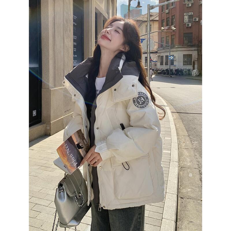 Lusam White Preppy Style Waist-Cinched down Jacket for Women, Mid-Length, 2025 Winter New Korean Version, Thickened and Warm, White Duck down