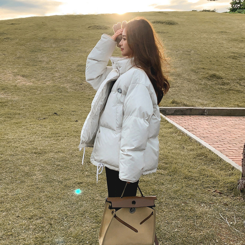 Lusam White Short Stand-Collar down Jacket for Women, Winter 2025 New Korean Style Loose White Duck down Thickened Coat
