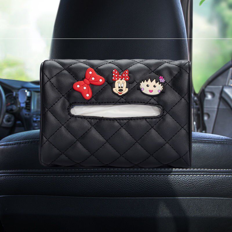 Car tissue box leather armrest box hanging sun visor cartoon cute car toilet paper box car