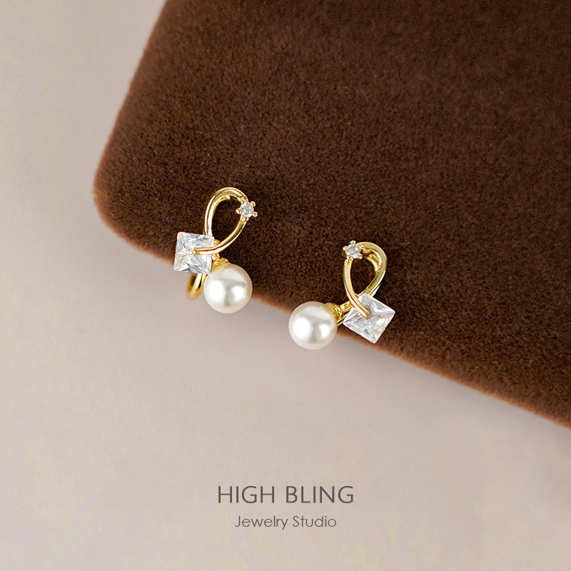 Advanced Wind Tea Ensemble Geometric Pearls Minimalist Temperament Earrings Without Earhole Women's Mosquito Coils Ear Clip No Pain Commute 100 lap