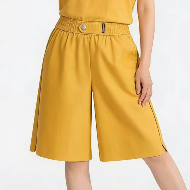 Middle-Aged Mother's Summer Thin High-Waisted Wide-Leg Five-Point Pants, Loose Slimming Shorts, Plus-Size Casual Straight-Leg Mid-Length Pants for Women