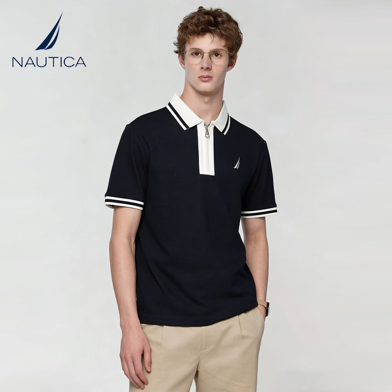 Nautica Men's Short-Sleeve Polo Shirt Summer Style Business Casual Versatile Turn-Down Collar Color-Block Top