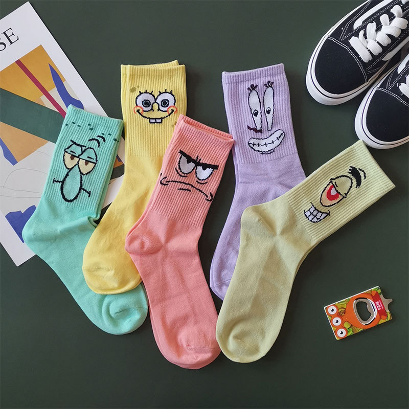 Couple's Long Socks, Women's Cotton Mid-High Tube Socks, Colorful Cartoon Eyes, Funny Expressions, Spring and Autumn Sports, Trendy Men's Socks