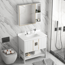 Floor-to-landing space aluminum wash basin bathroom cabinet combined small household wash bathroom rock plate in one-in-one wash table