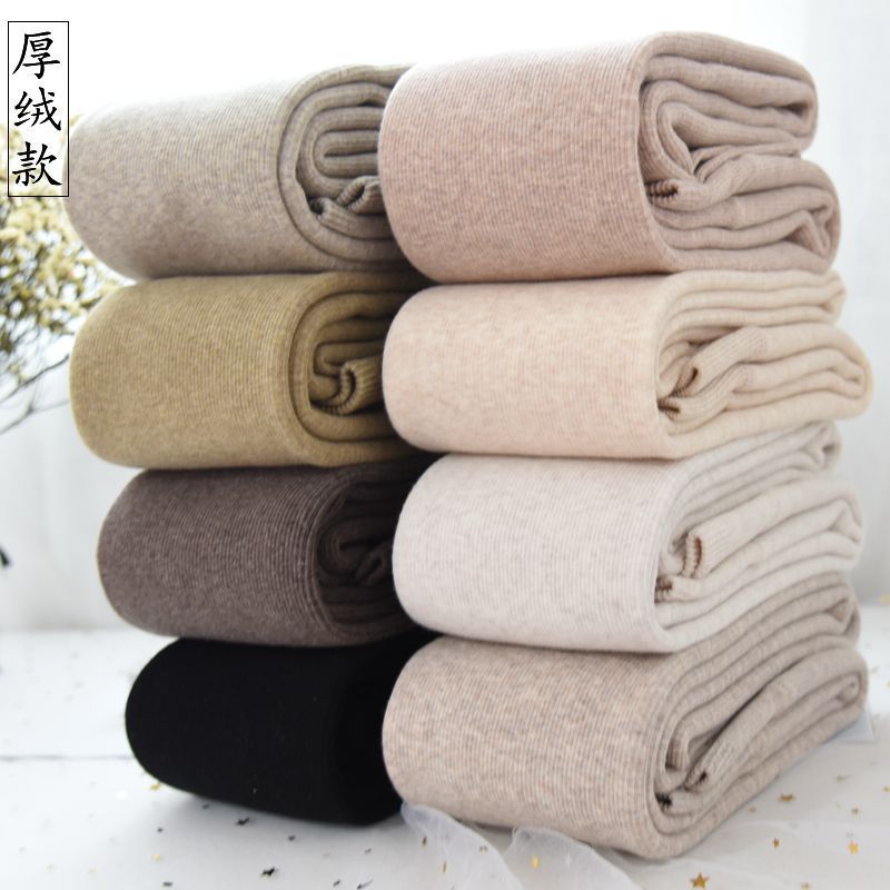 Roof Wood Brocade Day Series Oats Color Series Plus Suede Pants Socks Autumn Winter Expats Slim Warm And Light Hump Vertical Stripes White 90%-Taobao