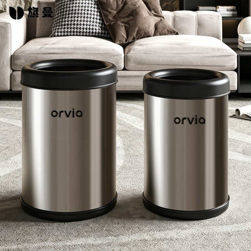 Metal Trash Can for Home Use, High-End Stainless Steel Wheeled Trash Bin for Living Room, Bedroom, Bathroom, Kitchen Storage