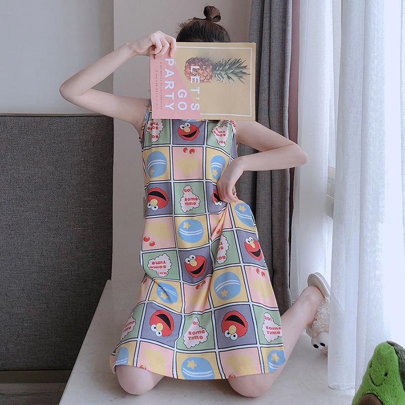 Short-sleeved thin cotton pajamas women's loose sleeveless vest nightdress women's summer Korean version sweet and cute cartoon home service