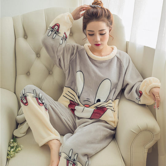 Autumn and winter coral velvet pajamas for women winter thickened and velvet flannel home clothes winter 2023 new set