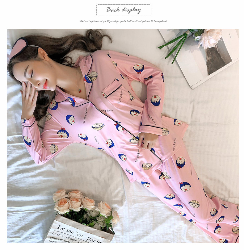 Bộ đồ ngủ nữ mùa xuân và mùa thu cotton dài tay áo len mỏng phiên bản Hàn Quốc của bộ đồ XL nữ tháng phục vụ tại nhà đồ ngủ cộc tay cho nữ