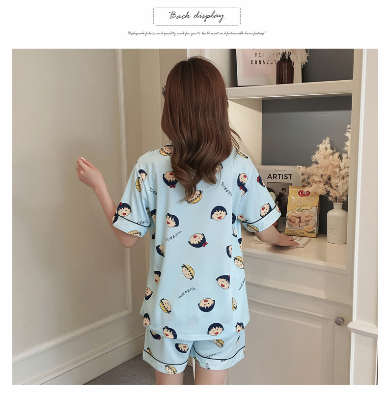 Bộ đồ ngủ dễ thương màu hồng da báo len nữ mùa hè cotton ngắn tay hai mảnh phù hợp với dịch vụ nhà sinh viên ngọt ngào Hàn Quốc shop đồ nữ