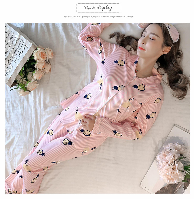 Bộ đồ ngủ nữ mùa xuân và mùa thu cotton dài tay áo len mỏng phiên bản Hàn Quốc của bộ đồ XL nữ tháng phục vụ tại nhà đồ ngủ cộc tay cho nữ