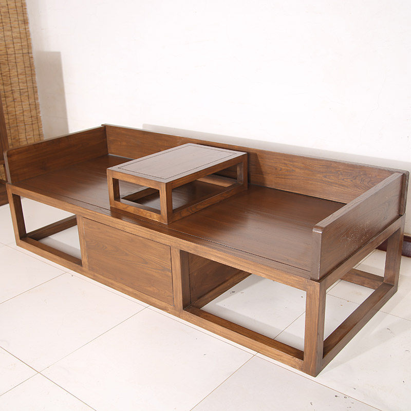 New Chinese old elm wood Wooden Bed Solid Wood Kang Table Modern Simple Minimalist and Lacquer Furniture of the Lacquer Furniture and Sofa Bed and Sofa Bed