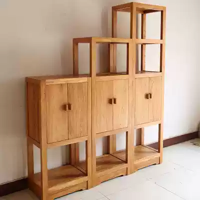 Zhe language Old Elm storage cabinet solid wood bookshelf combination bookcase living room porch partition high and low cabinet display shelf
