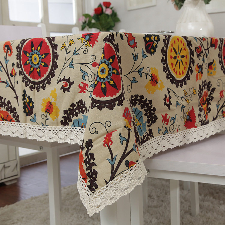 Sunflower Bohemian family wind cotton linen Lace Tablecloth Tea table tablecloth table cloth