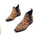 Pick up the missing item~Foreign trade list 2021 low heel pointed toe leopard print short boots women Chelsea boots thick heel sleeve large size women's boots