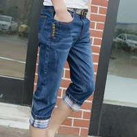 Quần short denim mùa hè 2019 Quần cắt cạp nam Đàn hồi chân mỏng Quần tuổi teen Quần nam Micro-Bomb 7 Quần - Quần jean quần jogger nam