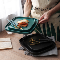 Nordic simple dark green creative steak plate ceramic Western plate ins Net red home Square round dish
