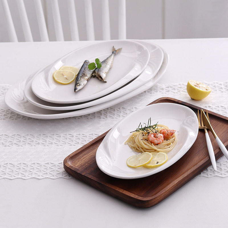 Oversized ceramic steamed fish plate Nordic household white western steak oval 16 inch 18 plate
