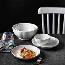 Pure White household ceramic bowl single rice bowl shape fruit salad soup bowl noodle bowl microwave oven