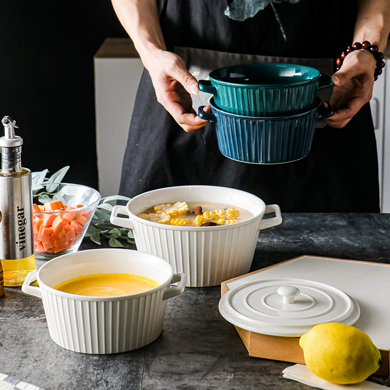 Send large spoon Nordic Ceramic Color Glazed Soup Bowl Home Big Number Soup Nest With Lid Glazed Down Colorful Microwave Bowl