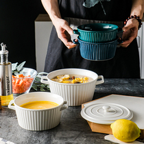 Send a large spoon of Nordic ceramic glaze soup bowl home large soup nest with cover underglaze color microwave soup basin