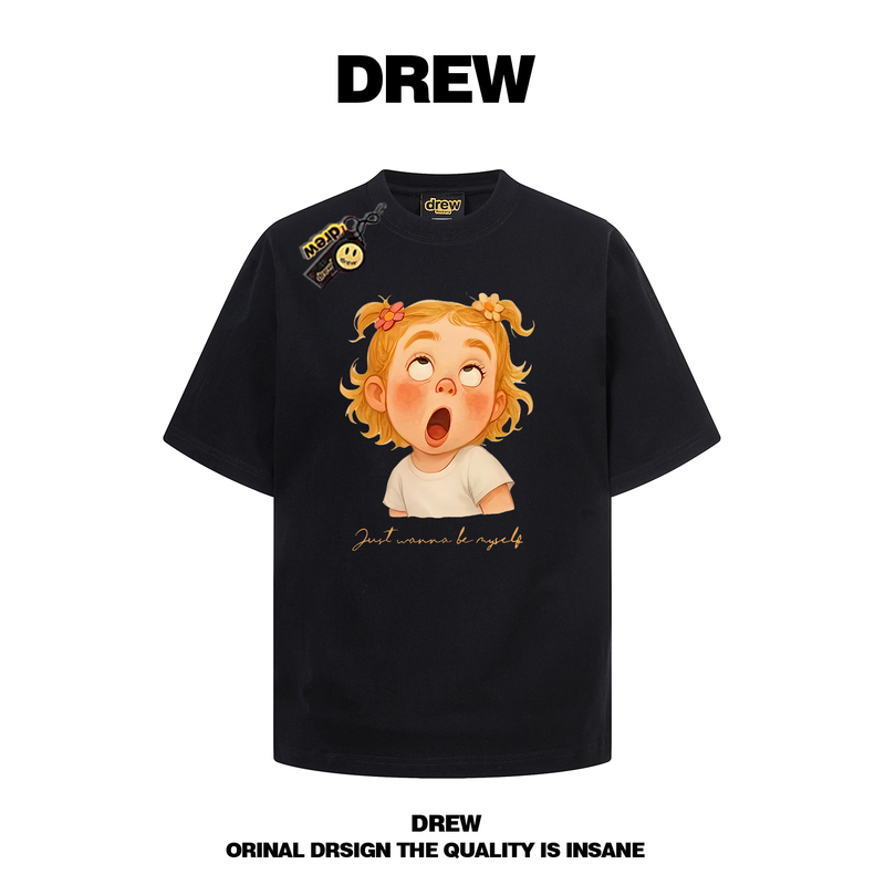 Drew American Fashion Brand Cartoon Girl Playful Print Short-Sleeved T-Shirt for Men and Women Loose and Versatile Couple Wear Half-Sleeved Ins Drew American Fashion Brand Cartoon Girl Playful Print Short-Sleeved T-Shirt for Men and Women Loose and Versatile Couple Wear Half-Sleeved Ins