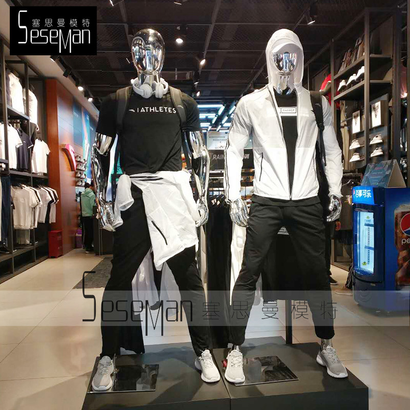 Electroplated muscle exercise model props Men and women full body combination clothing model man stage shooting dummy display