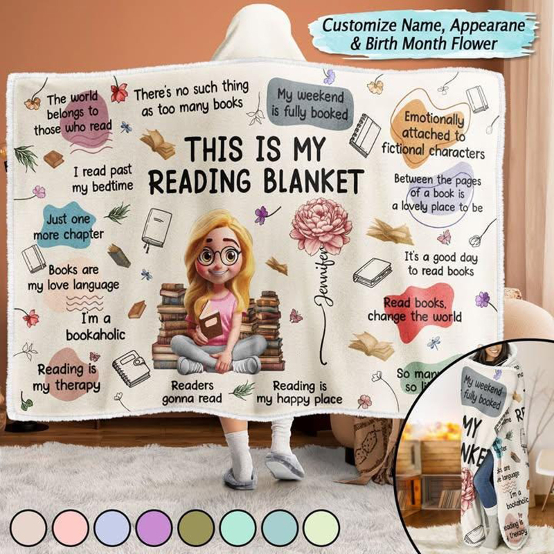 Personalized Birth Month Flower Reading Blanket, Wearable Hooded Blanket, Sofa Nap Blanket, Home Warming Gift Personalized Birth Month Flower Reading Blanket, Wearable Hooded Blanket, Sofa Nap Blanket, Home Warming Gift