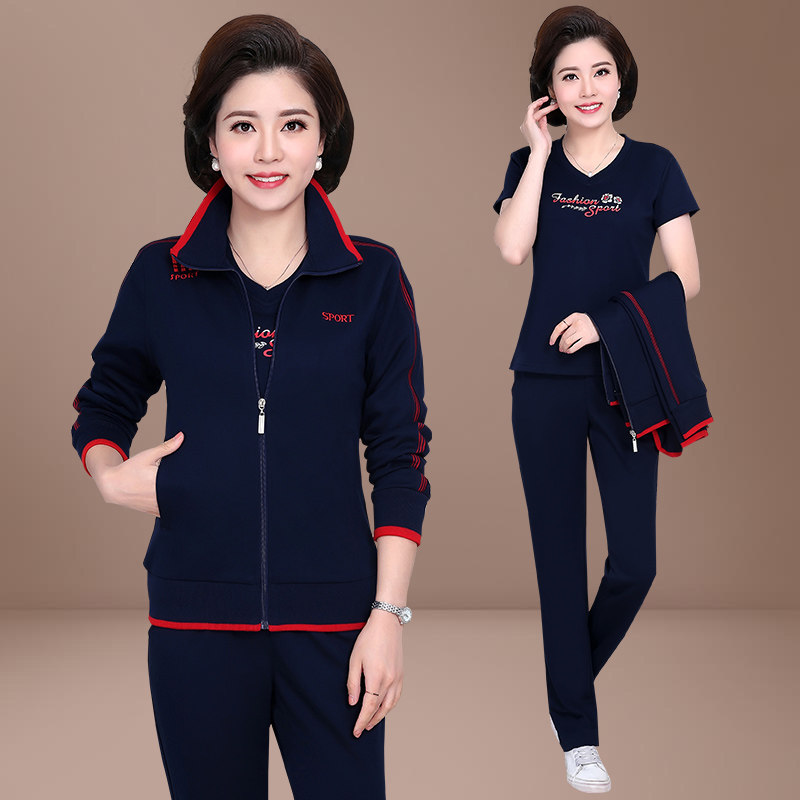 Fat mom plus fat plus size spring coat three-piece set middle-aged women's sports suit 40-year-old 50-year-old clothes