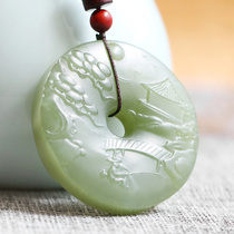 Beauty and fat moisturizing natural Xinjiang and Tian jade pendant blue and white jade safe button pendant in peace and contentment Yupei jade pendant