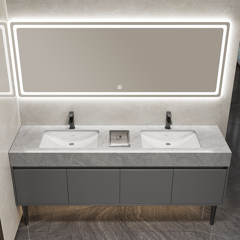 Simple Bathroom Floor-Standing Marble Smart Double Basin Bathroom Cabinet Public Combination Washbasin Washbasin Set