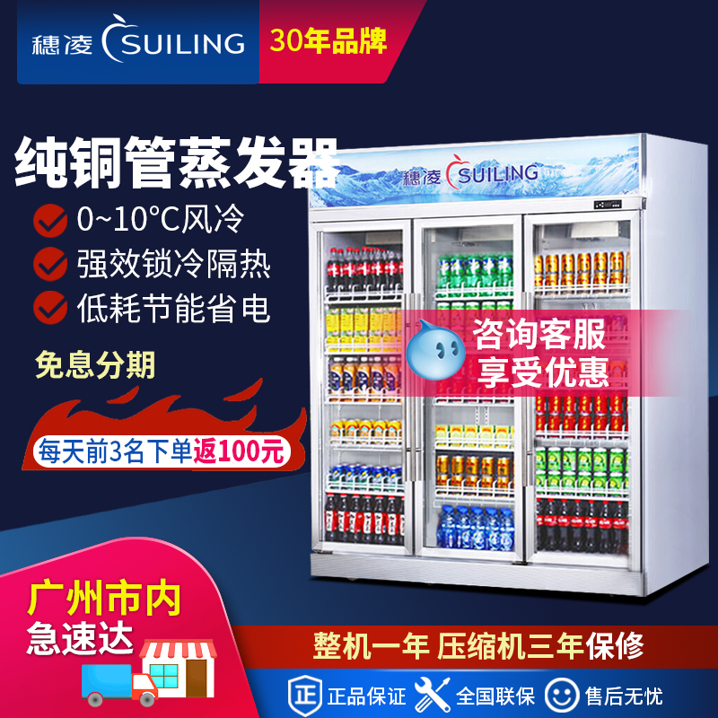 Ear Ling Copper Tube Air-cooled Display Cabinet Double Door Three Doors Refrigerated Refreshing Beverage Cabinet Freezer Supermarket Fridge With No Frosting Freezer