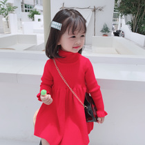 Childrens clothing girls 2019 spring dress skirt new Korean version of foreign style knitted sweater dress spring and autumn childrens princess dress
