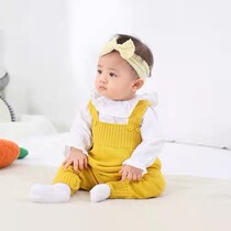 Baby thin bib pants spring pure cotton baby 1-3 years old big PP pants can be opened for childrens wool one-piece plus velvet autumn