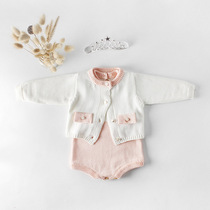 Ins hot style spring and autumn infants and young children boys and girls baby suit pocket knitting wool romper romper