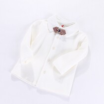 Boys baby shirt pure cotton plus velvet baby white shirt childrens lapel bottoming long-sleeved t-shirt dress thick autumn