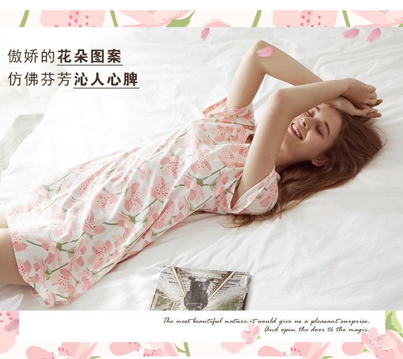 Ba tai thỏ mới đồ ngủ hoa nữ mùa hè cotton ngắn tay phiên bản Hàn Quốc của váy ngủ mùa xuân dễ thương dịch vụ tại nhà có thể mặc bên ngoài váy đồ bộ mặc nhà