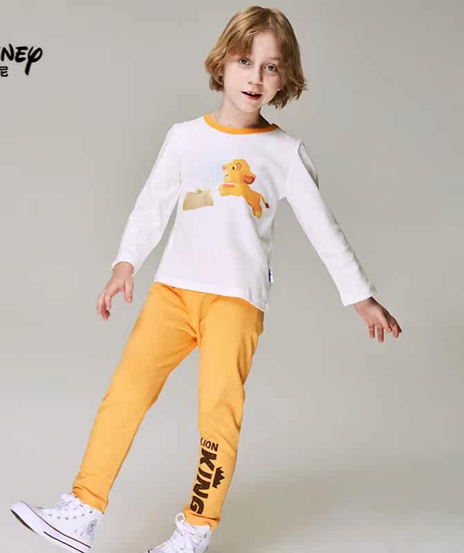 Disney children's clothing spring and autumn yellow suit lion king cartoon two-piece cotton boy's home clothes