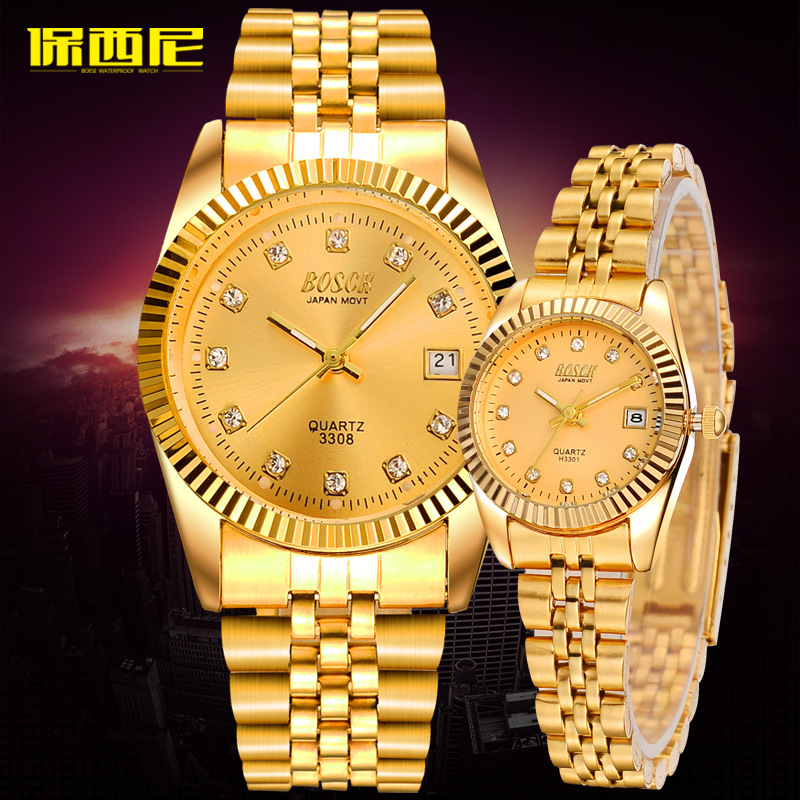 Baoxini Gold Gold-Plated Diamond Watch for Men and Women, Titanium Electroplated Gold Watch, Gift Quartz Watch, Waterproof Calendar Baoxini Gold Gold-Plated Diamond Watch for Men and Women, Titanium Electroplated Gold Watch, Gift Quartz Watch, Waterproof Calendar