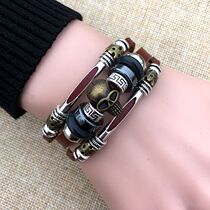 Personality vintage leather woven multi-layer bracelet men Korean version of simple skull cross hand rope trendo decoration