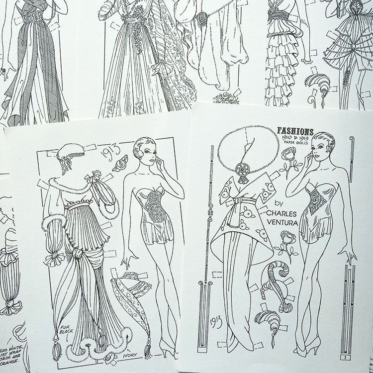 Recommended 1910-1919 years of European and American clothing change Fashion fill color graffiti paper-made paper doll-Taobao