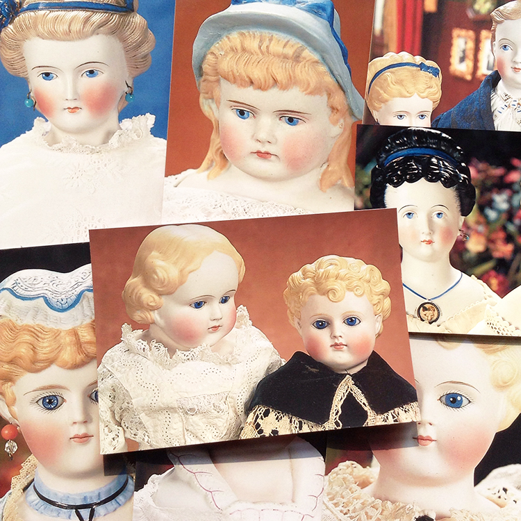 Hand ledger collage material vintage retro photo cute antique ceramic dolls set 3 10 6 inches