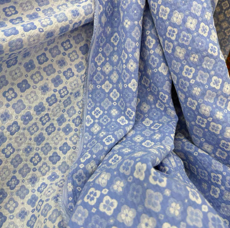 Source Factory Pure Cotton Yarn-Dyed Double-Layer Jacquard Fabric Handmade DIY Fabric Bedding Round-Neck Robe Fabric