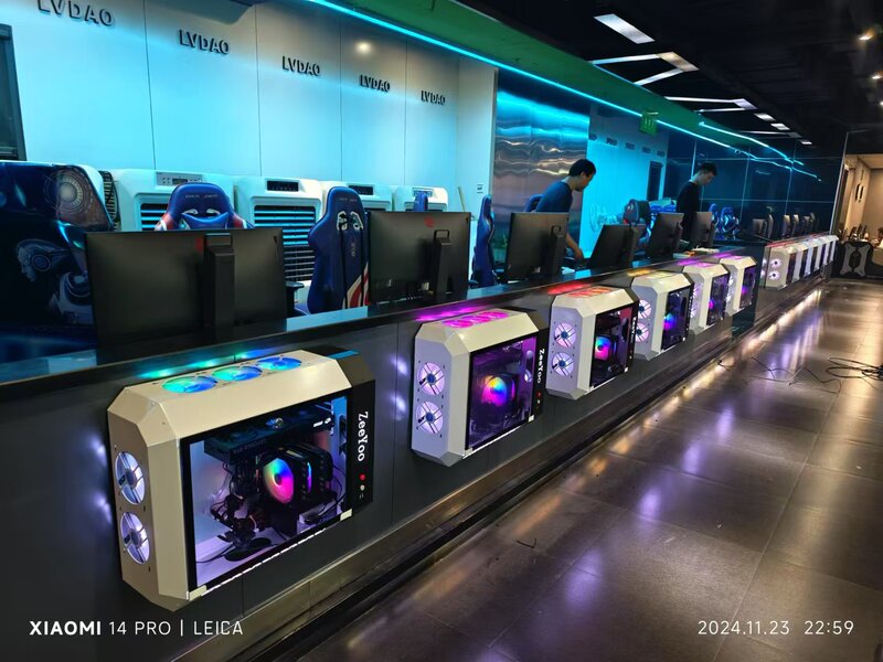 New Model of Wall-Mounted Net Cafe E-Sports Hall Hotel Internet Celebrity Special-Shaped Luminous Case with Top-Mounted Cooling Fan Case Wholesale