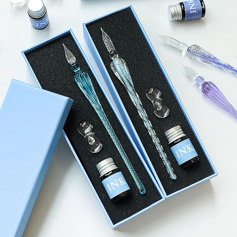 マカロンガラスペンセット、サインペン、クリスタル学生用つけペン、ガラス製つけインクペン、文房具ギフトペン