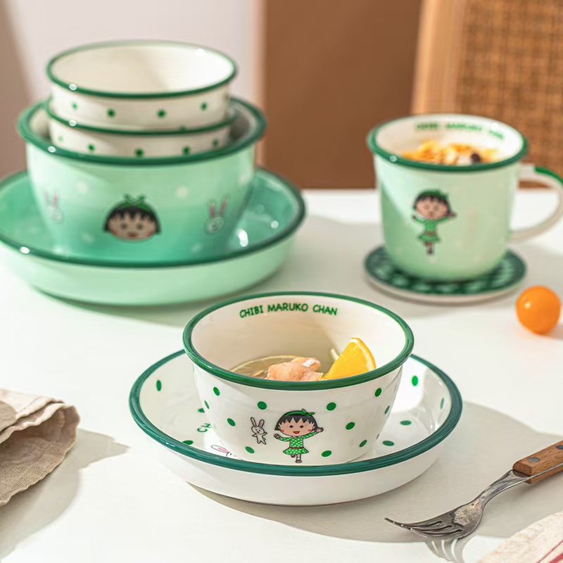 [Chibi Maruko-Chan Collaboration] Ceramic Bowls and Plates for Home Use, Cartoon Tableware, Rice Bowls, Noodle Soup Bowls