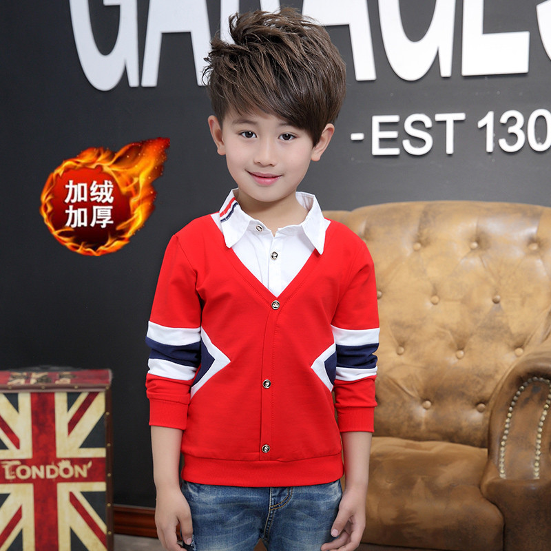 Boys tiests mùa xuân Hàn Quốc phiên bản của chiếc áo khoác mùa thu đơn mảnh hàng đầu của trẻ em có thể mặc cậu bé cơ thể 桖 quần áo dài tay mùa xuân.