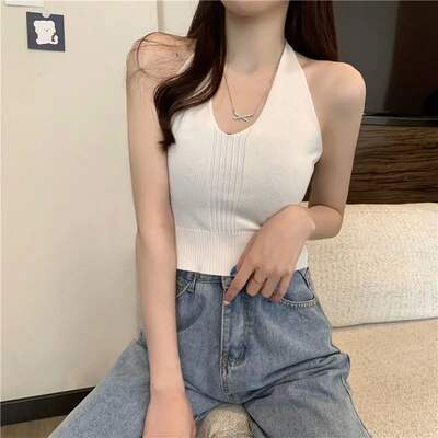 High waisted knitted camisole for women high-waisted knit halter top