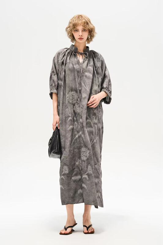 6009 Loose Cotton and Linen Dress for Women with Three-Dimensional Embroidery, Summer Thin Style, Lazy Style Long Dress, Length 130, Non-Returnable 6009 Loose Cotton and Linen Dress for Women with Three-Dimensional Embroidery, Summer Thin Style, Lazy Style Long Dress, Length 130, Non-Returnable