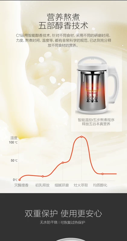 九 阳 Máy pha sữa đậu nành DJ13E-C1 tự động thông minh hẹn giờ bị hỏng tường lọc màn hình ba chiều miễn phí